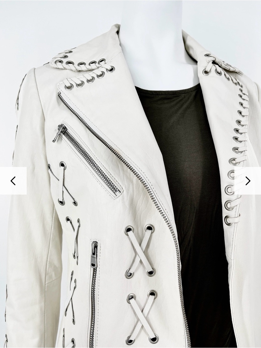 Amaryllis White Lace-Up Leather Moto Jacket size medium NWOT